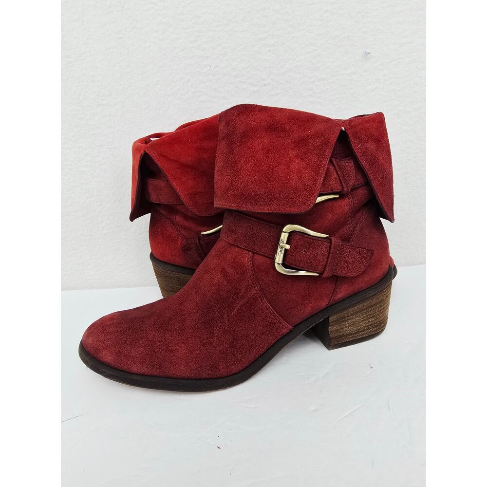 Donald J. Pliner Danee Women's Fold-Over Suede Red Heeled Booties Red 8 - Picture 4 of 8
